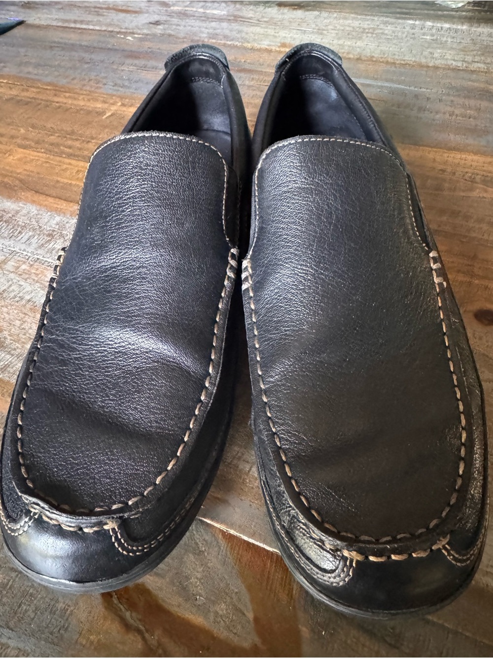 Cole Haan Black Leather Slip-On Loafers with Contrast Stitching